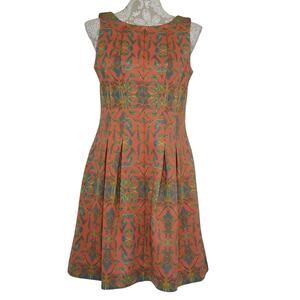 Gabby Skye Abstract Print Orange Dress w/Pockets 6